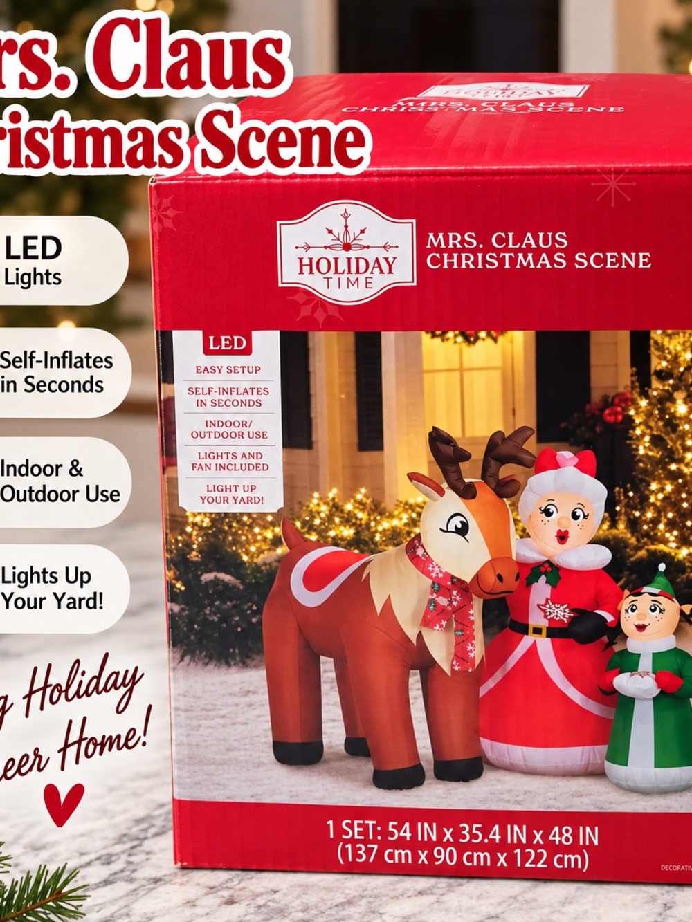 Holiday Time Mrs. Claus Christmas Scene Inflatable - Red
